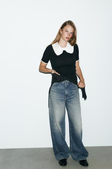 Zara Футболка с трикотажным воротником и бантом купить с доставкой.