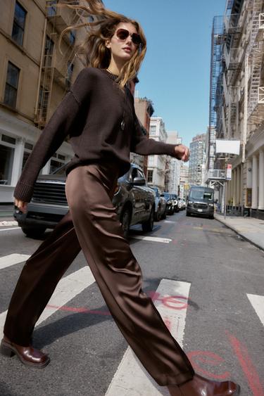 Zara Атласные брюки прямого кроя купить с доставкой.