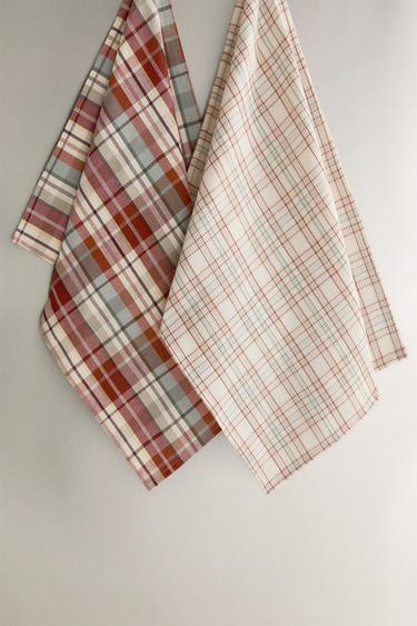 Zara Набор неправильных клетчатых хлопковых кухонных полотенец (набор из 2 штук)