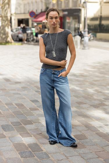 Zara Трикотажный топ в рубчик купить с доставкой.