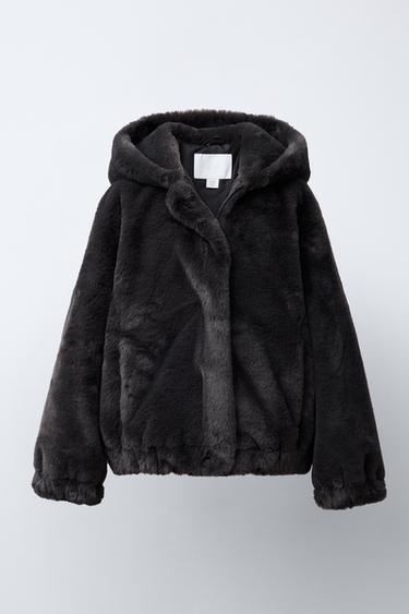 Zara Куртка с капюшоном и отделкой под мех