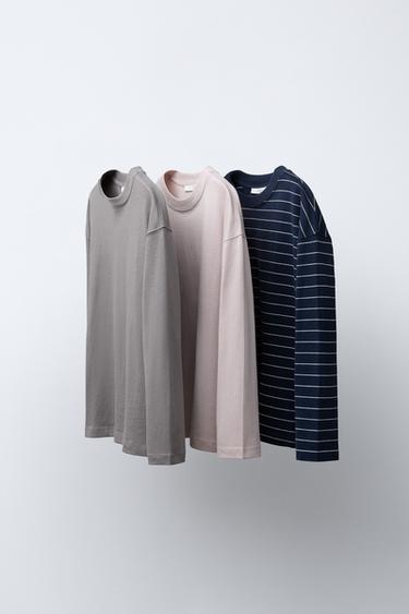 Zara Набор из трех однотонных футболок и футболок в полоску купить с доставкой.
