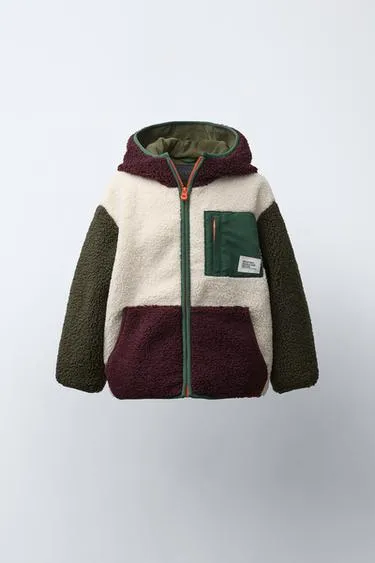 COLOUR BLOCK FAUX SHEARLING FLEECE-LINED JACKET- Заказать в России
