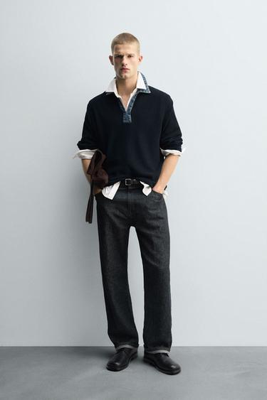 Zara Трикотажное поло с комбинированным джинсовым воротником