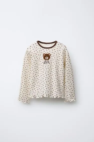 RIBBED T-SHIRT WITH ANIMAL PATCH AND FLORAL PRINT