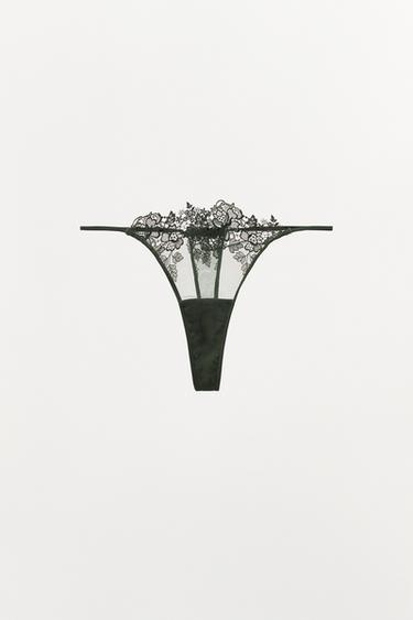 Zara Трусы-танга из сетчатой ткани с кружевом