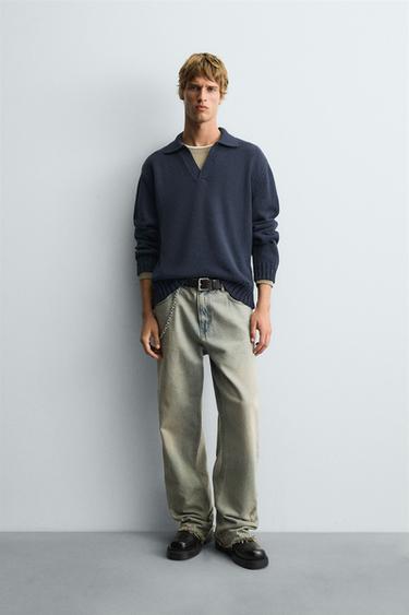 Zara Трикотажное поло с петельным узором