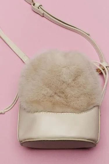 Вельветовая ведро-сумка с искусственным мехом