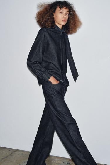 Zara Джинсовая рубашка с бантом — ZW COLLECTION