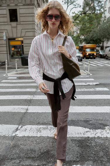 Zara Рубашка OVERSIZE в полоску из поплина
