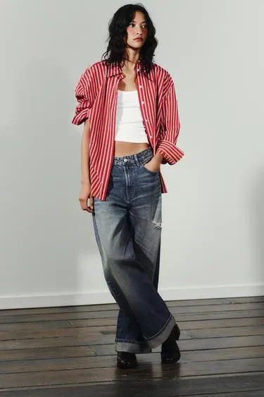 Рубашка OVERSIZE из поплина в полоску