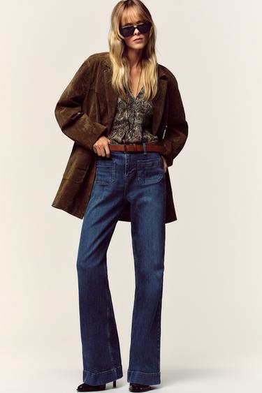 Zara Джинсы Z1975 клеш с высокой посадкой и ремнем