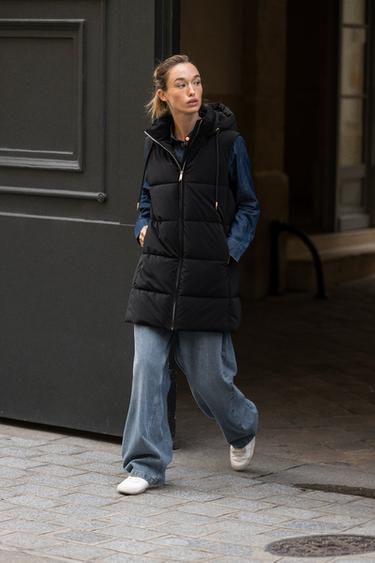 Zara Длинный стеганый жилет с капюшоном