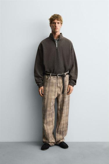 Zara Толстовка с эффектом потертости и воротником на молнии