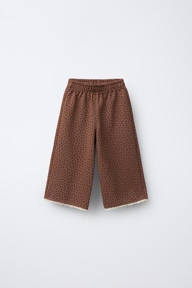 Zara Брюки-кюлоты из мягкой ткани с принтом и кружевом
