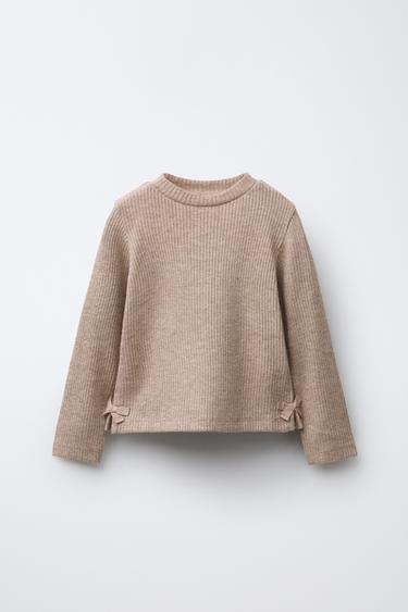 Zara Блестящая футболка в рубчик с бантами