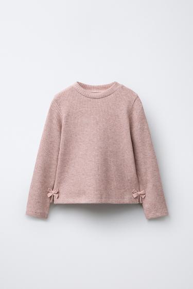 Zara Блестящая футболка в рубчик с бантами