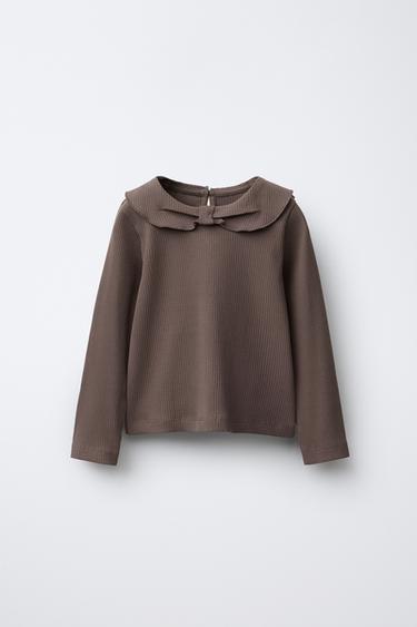 Zara Топ в рубчик с круглым воротником