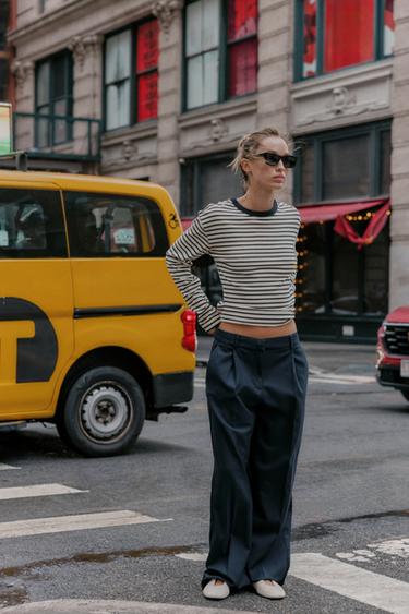 Zara Полосатая футболка с длинными рукавами