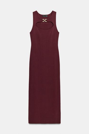 Zara Трикотажное платье с вырезом и металлической деталью