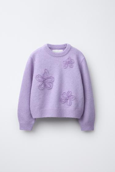 Zara Вязаный джемпер с цветами и тюлем