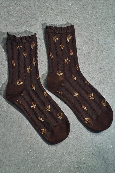 Zara Носки с цветочным принтом и кружевом