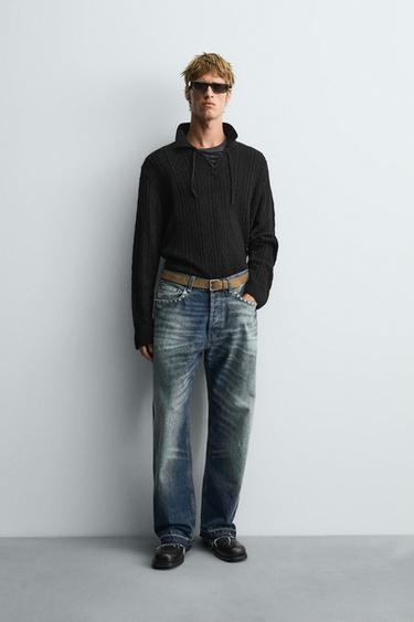 Zara TEXTURED KNIT CORD POLO SHIRT