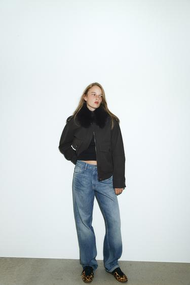 Zara Кроссовки из кожи с животным принт и овечьей шерстью