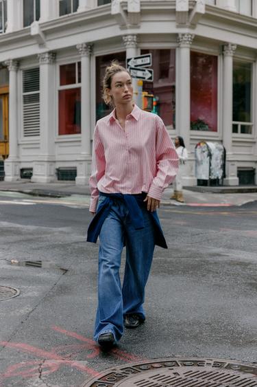 Zara Рубашка оксфорд в полоску