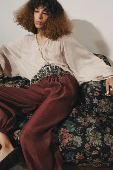Блуза с поясом и бусинами — ZW COLLECTION