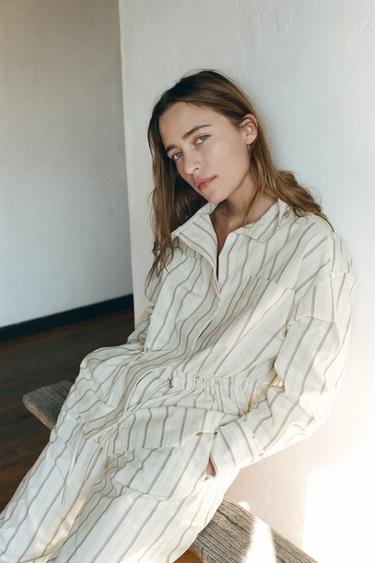 Zara Рубашка в пижамном стиле в полоску с карманами