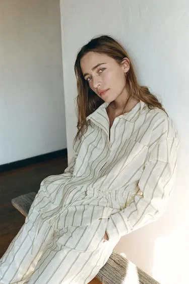 Рубашка в пижамном стиле в полоску с карманами- Заказать в России