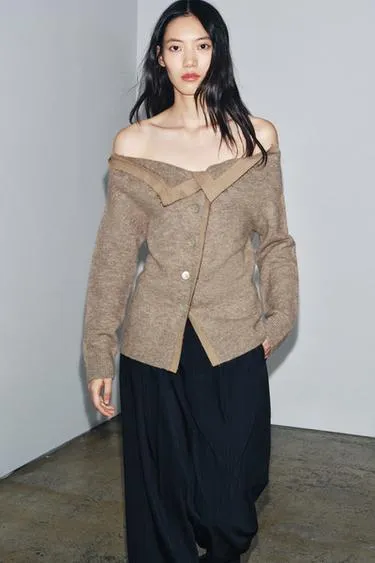 Вязаный кардиган с вырезом лодочкой- Заказать в России