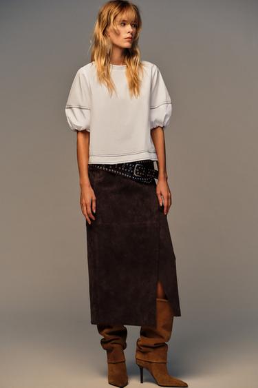 Zara Рубашка с рукавами-буфами и декоративной строчкой