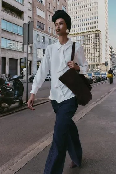 Рубашка из крепа с воланом- Заказать в России