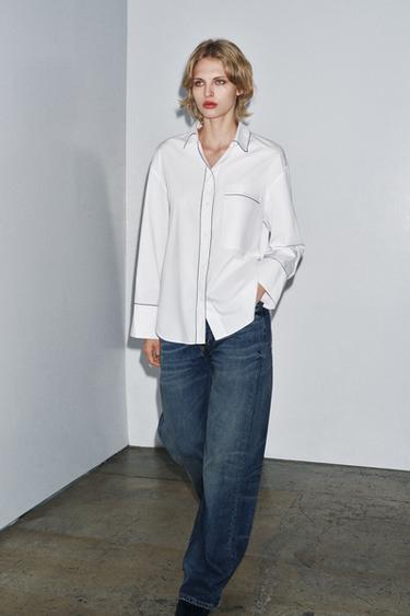 Zara Рубашка из поплина с отделкой — ZW COLLECTION