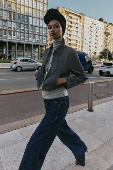 Zara Укороченный блейзер «ёлочка»