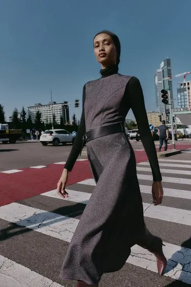 Платье-миди с эффектом жаспе с поясом- Заказать в России