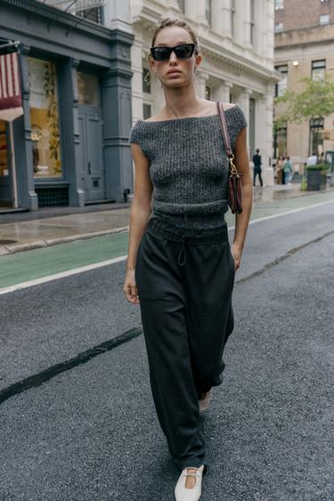 Zara Комбинированные брюки с эффектом потертости