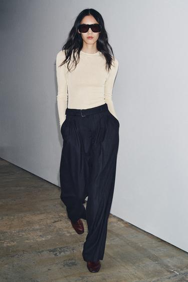 Zara Брюки в полоску с ремнем — ZW COLLECTION