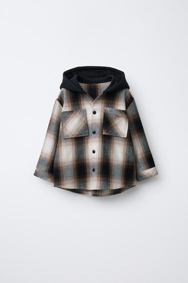 Zara Куртка-рубашка в клетку с капюшоном из мягкой ткани