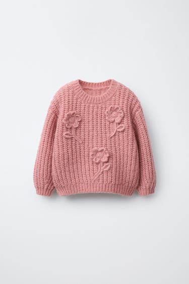 Zara Вязаный свитер с вышитыми цветами и шерстью