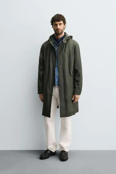 Прорезиненная парка с капюшоном