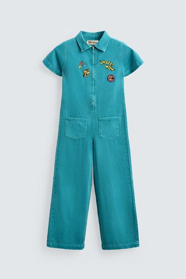 Zara Джинсовый комбинезон с вышивкой и нашивками HARRY LAMBERT FOR ZARA X DISNEY