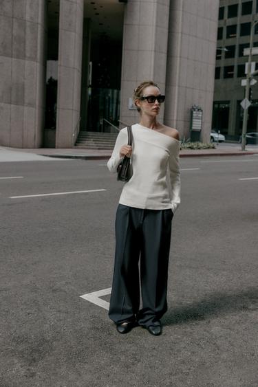 Zara Топ асимметричного кроя из мягкой ткани в рубчик