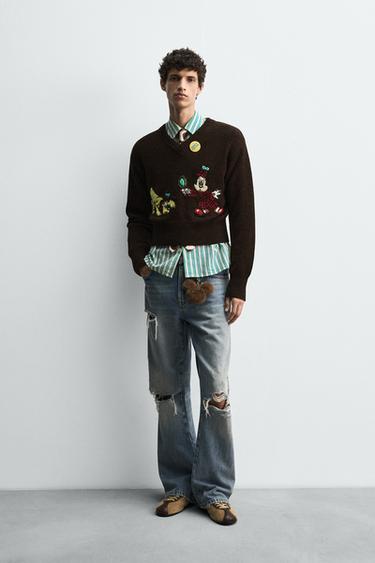 Zara Расклешенные джинсы с разрезами HARRY LAMBERT FOR ZARA X DISNEY