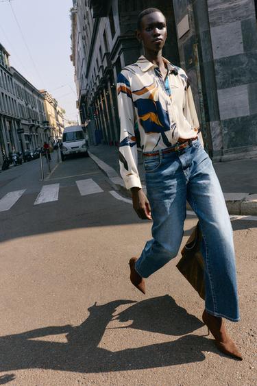 Zara Атласная рубашка с цветочным принтом