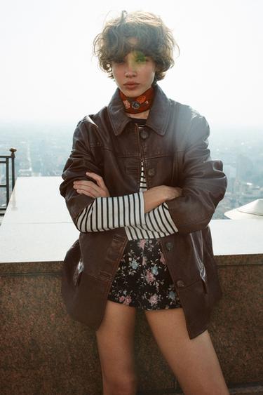 Zara Кожаная куртка с эффектом постиранности