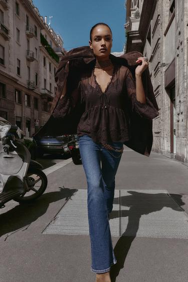 Zara Блуза из тюля с вышивкой