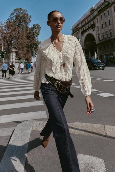 Zara Романтичная рубашка с вышивкой плюмети